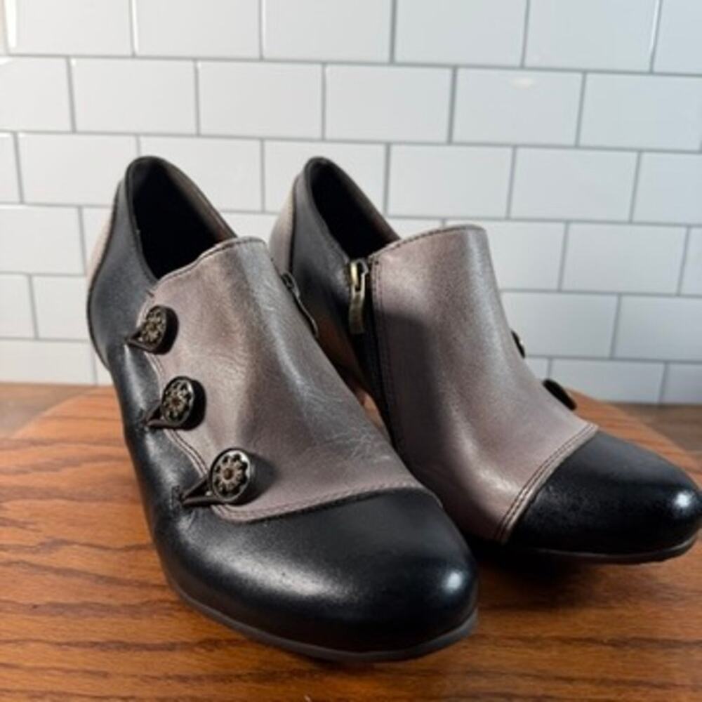 L'Artiste Spring Step Greentea Black Grey Button Heels 39 8.5